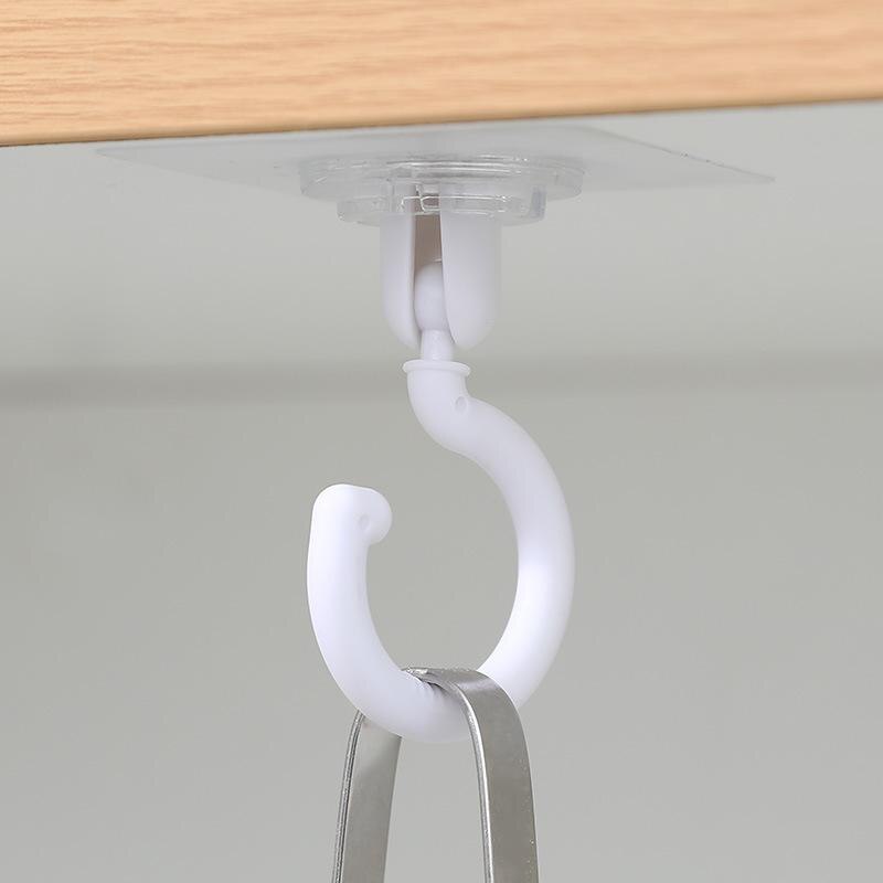 Self Adhesive Kitchen Wall Door Hook Key Holder Rack Towel Hanger Bathroom Rack Hooks Rotating Multi-Purpose Storage Hooks: 02white
