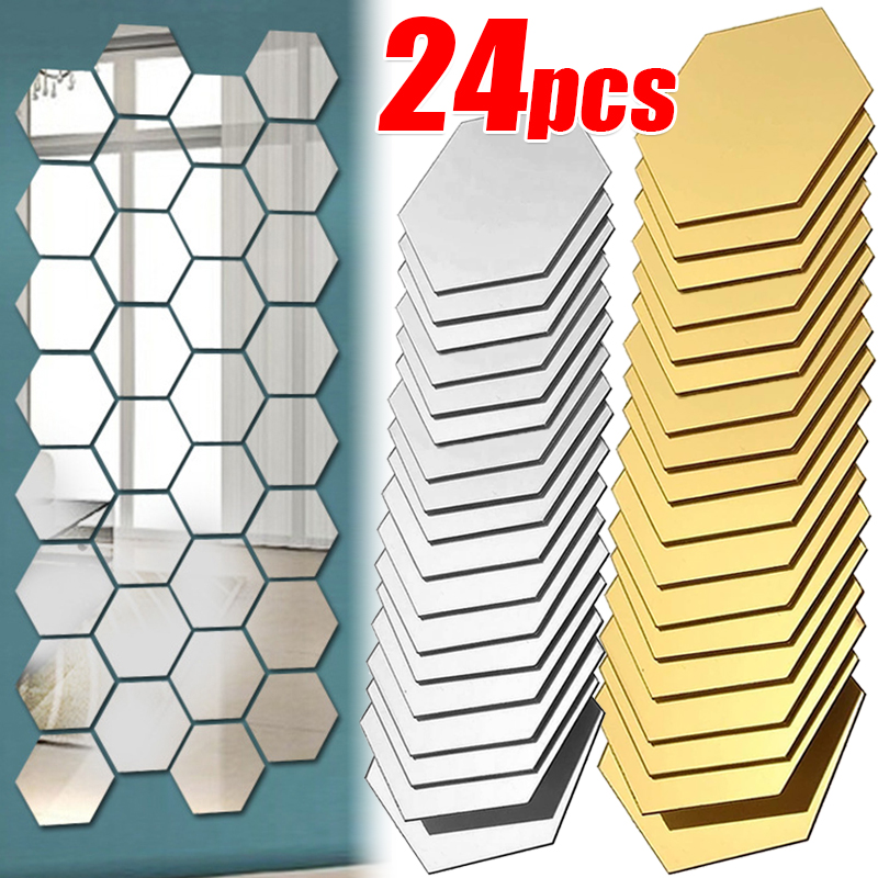 3D zeshoek spiegel muurstickers DIY muur spiegels sticker verwijderbare zelfklevende esthetische mozaïek tegels stickers woondecoratie