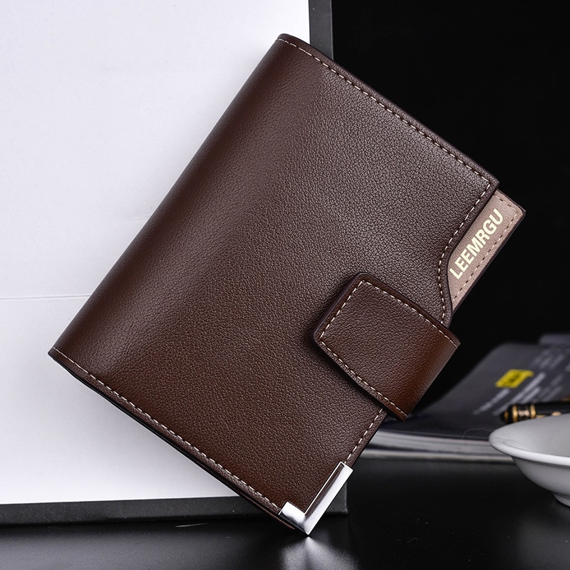 Men's Leather wallets male short purse credit card holder wallet: coffee