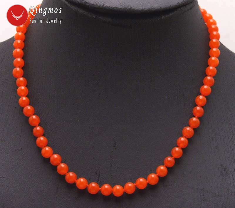 Qingmos Echt 6Mm Ronde Natuurlijke China Rode Jades Ketting Voor Vrouwen Met Natuursteen Ketting Sieraden Chokers 17 &quot;nec5989