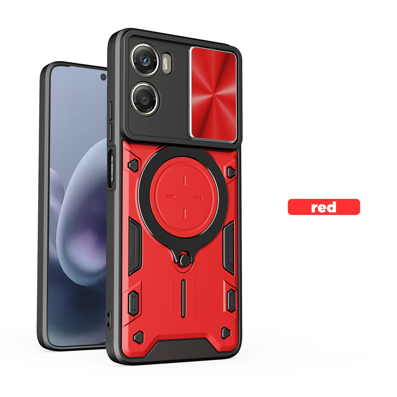 Voor Moto G86 G56 G06 Power Case Shockproof Armor Slide Camera Bescherm Back Cover voor Motorola G86 56, magnetische Ring Houder Cover: Hout / Rood