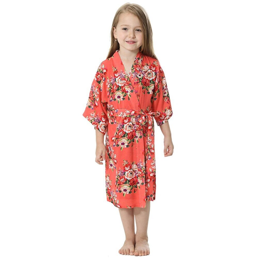 Red Children Girls Floral Printed Kimono Robe for Teenage Girls Spa Party Birthday Kids Cotton Bathrobes