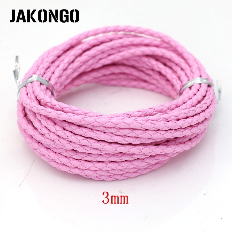 Jakongo 3mm rund flettet lædersnor til armbånd halskæde reb til smykkefremstilling diy tråd tilbehør 5m/ lot: Lyserød