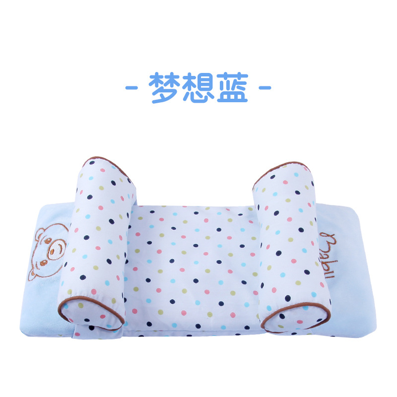 Baby Cotton Newborn Correction Anti-Partial Head Buckwheat Pillow Infant Nursing Anti-Vomiting Feeding Multifunctional Pillow: Blue