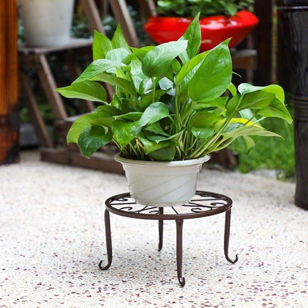 Household Wrought Iron Plant Stand Round Flower Shelf Potted Rack Balcony Indoor Garden Flower Pot Shelf Durable Home Decor