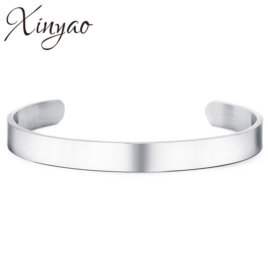 XINYAO 4mm 8mm Width Surface Blank Cuff Bracelet Bangles For Women Men Silver Color Stainless Steel Open Bangle Viking Jewelry