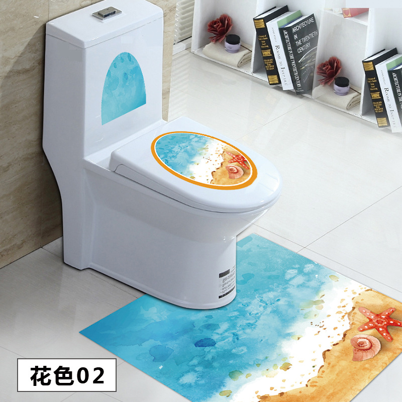 3 st / uppsättning toile klistermärke wc piedestal pan täcke klistermärke toalett pall kommode klistermärke hem badroon dekor 3d tryckt blomma tjockare
