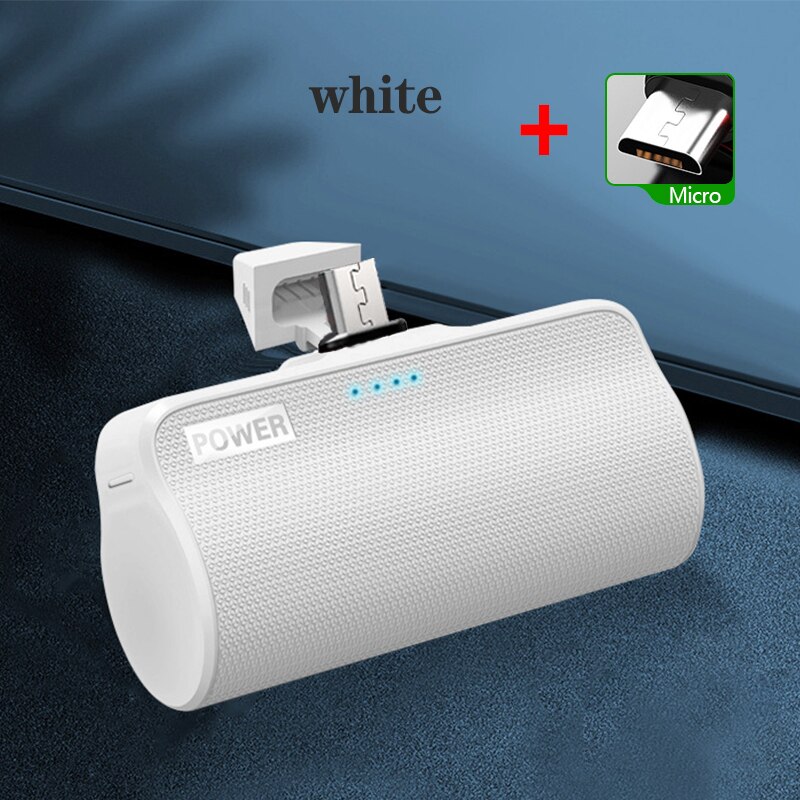 Mini Portable Power Bank For iPhone Samsung Xiaomi Huawei USB Type C Travel Chargers 2000mAh External Battery Fast Charging: For Micro White