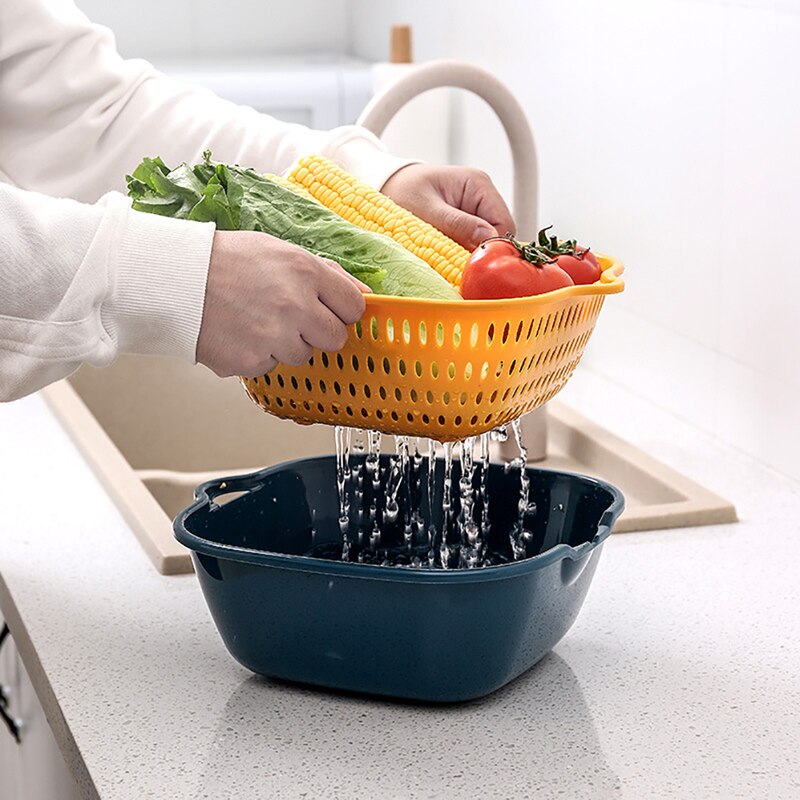Kitchen Double Drain Basket Bowl Washing Storage Basket Strainers Bowls Drainer Vegetable Cleaning kitchen Gadgets