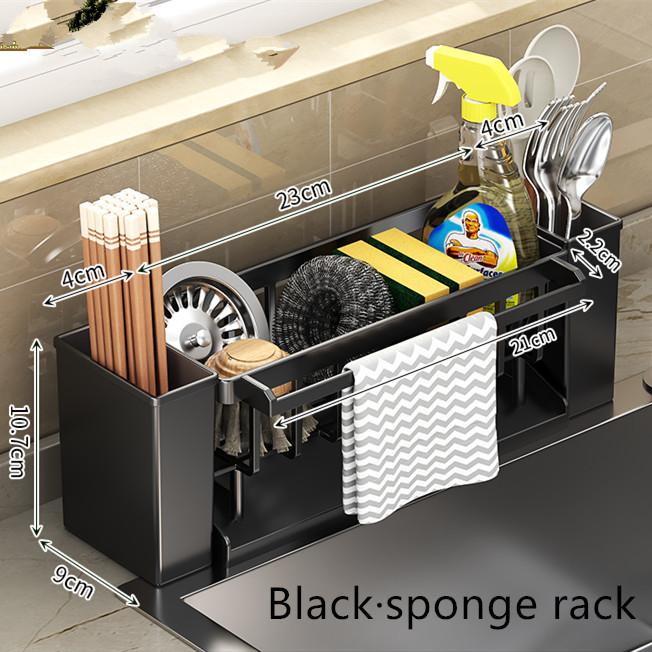 Lappen Gestell Schwamm Gestell Abfluss Gestell Wischen Gestell Arbeitsplatte Waschbecken Küche Gestell Organizer Schwamm Abtropffläche Küche Küche Lagerung Gestell: Schwarz