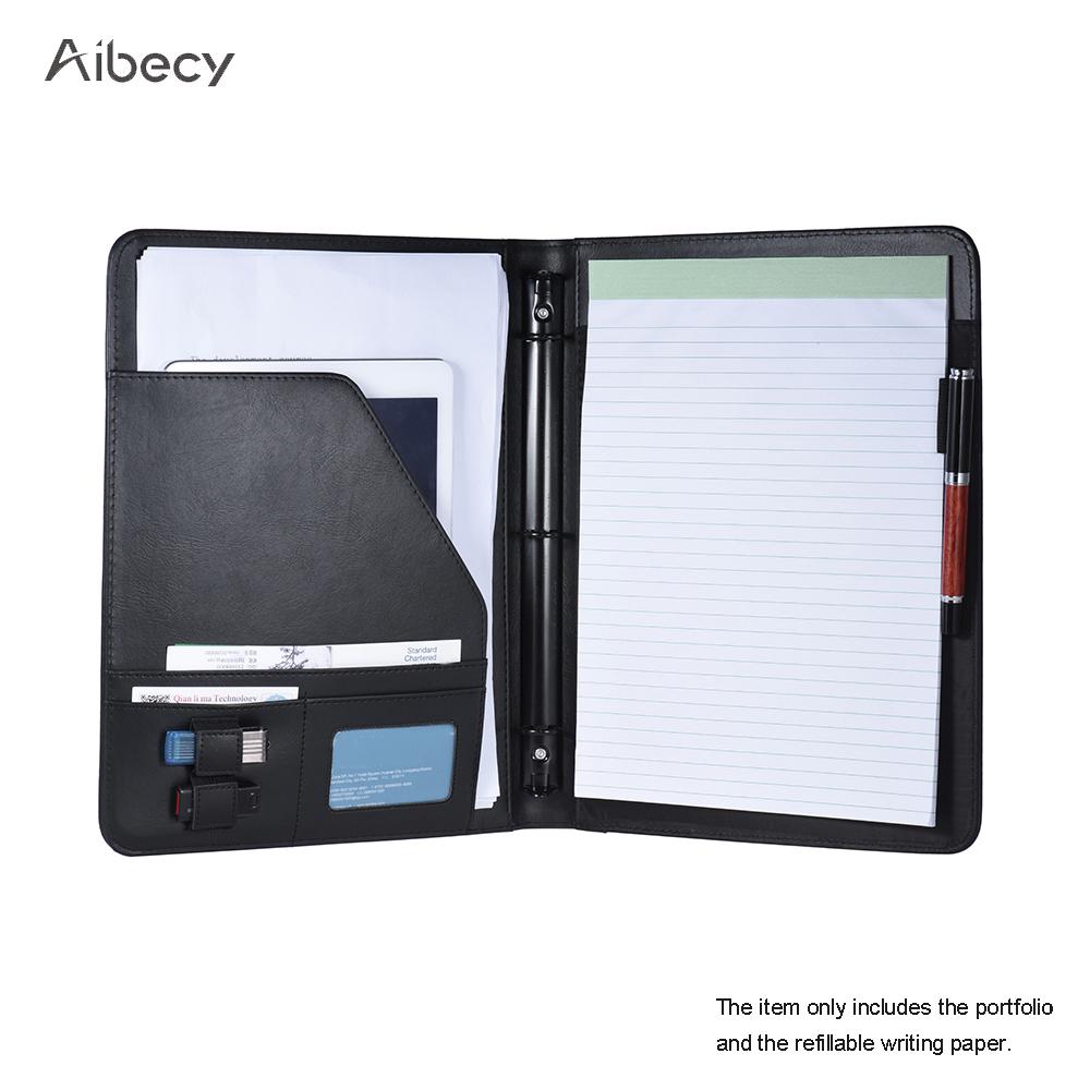 Business Portfolio Padfolio Folder Document Case Organizer A4 PU Leather with Business Card Flash Disk Holder Memo