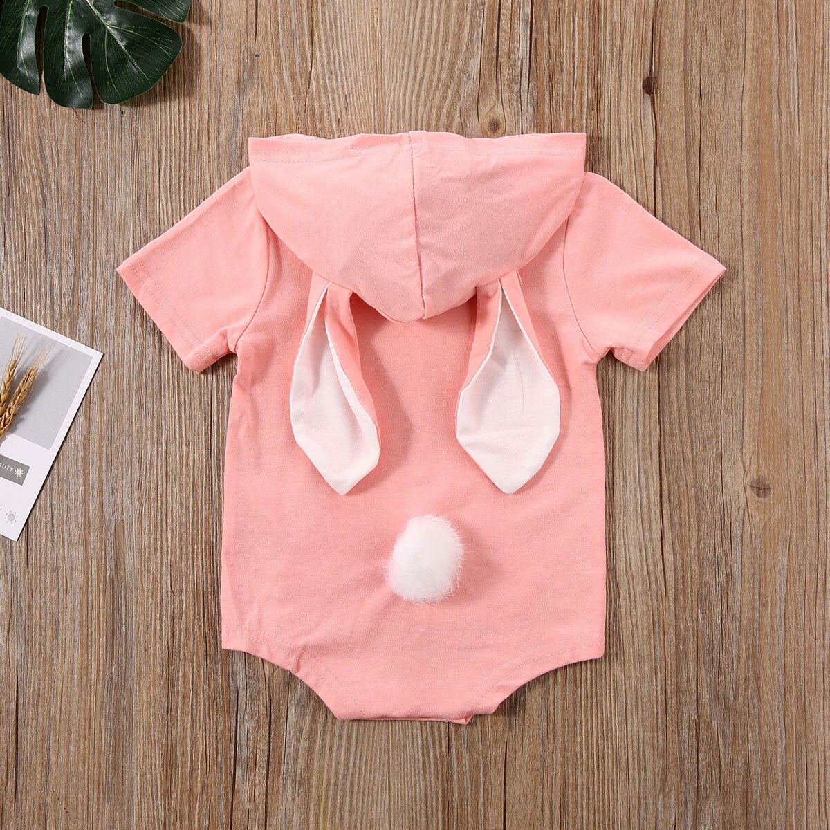 1st Easter Toddler Infant Baby Girl Boy Rabbit Bunny Ears Hooded Bodysuit Summer Solid Short Sleeve Jumpsuit Clothing Clothes