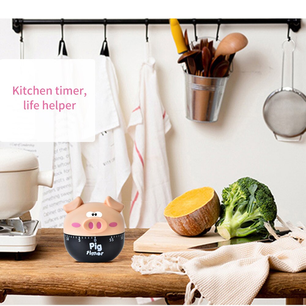 Cute Cartoon Pig Kitchen Mechanical Timer Manual Reminder Points Cooking Countdown 60 Mins Mechanical Timer Alarm