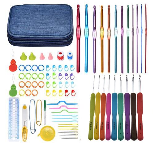 Crochet Hooks Set With Case 14 Styles Knitting Needles Set DIY Needle Arts Craft Scissors Markers Sewing Tools GYH: CK056 Blue