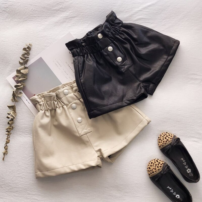 Short en Cuir Pu pour Filles, Vêtement d&#39;Hiver à la , Épais et en Deux Couleurs 100-160 cm