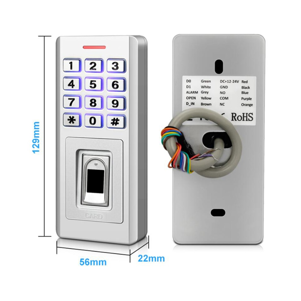 Backlight Semiconductor Fingerprint Metal Keypad IP68 Waterproof RFID Standalone Access Controller Finger+RFID+Password