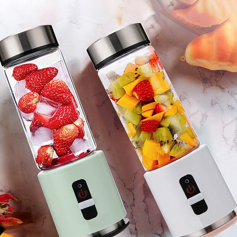 Usb Rechargeable Smoothie Blender 380Ml Glass Smoothie Blender Juicer Easy Small Portable Blender Green