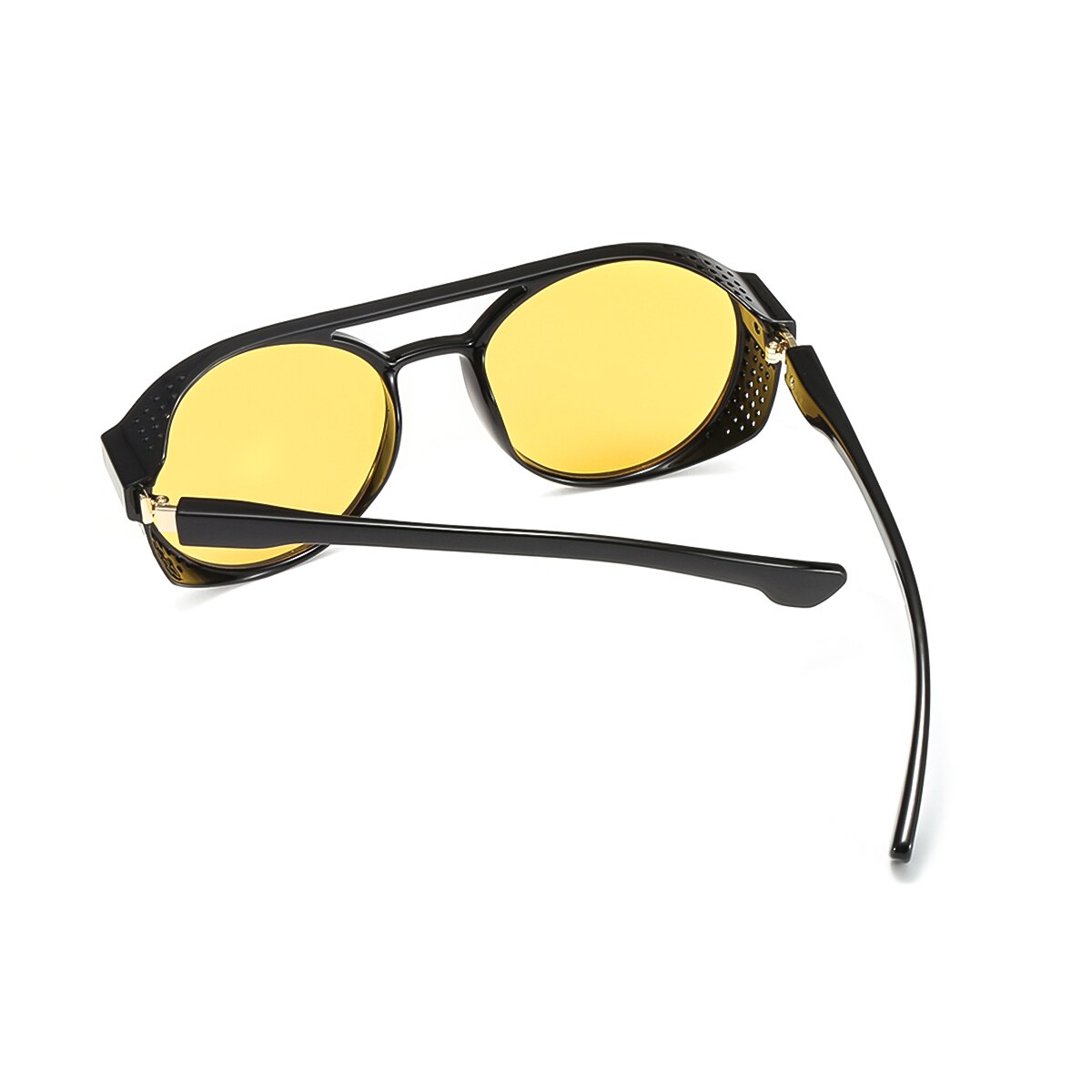 Unisex flad top steampunk vandrebriller  uv400 retro briller kører rundt ramme bjergbestigning briller mandlig kvinde: Lys sort-gul