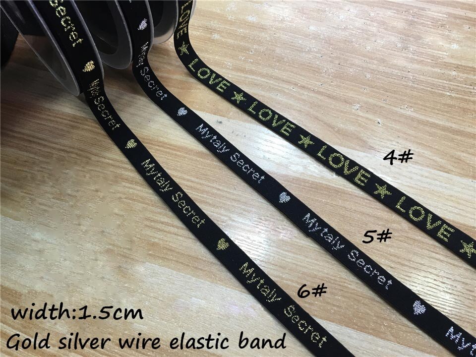 Breedte 1.5 cm Goud Zilver Draad Engels Brief Lint Zachte Platte Tailleband Veters Kleding Overhemd Rok Decoratieve Elastische Band A0208F: NO.6