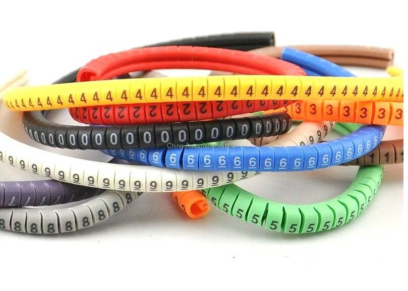 1000 Stuks 0 tot 9 nummer Kabel Draad Marker 18 AWG-12 AWG EC-1 2.5mm2