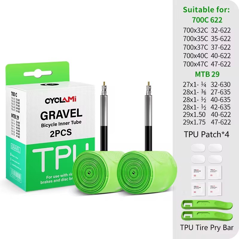 CYCLAMI Ultralight Road MTB 29 Bike TPU Inner Tube Tire French Valve FV 45mm For Gravel 700C 32C 35C 37C 40C 47C Super Light: GRAY