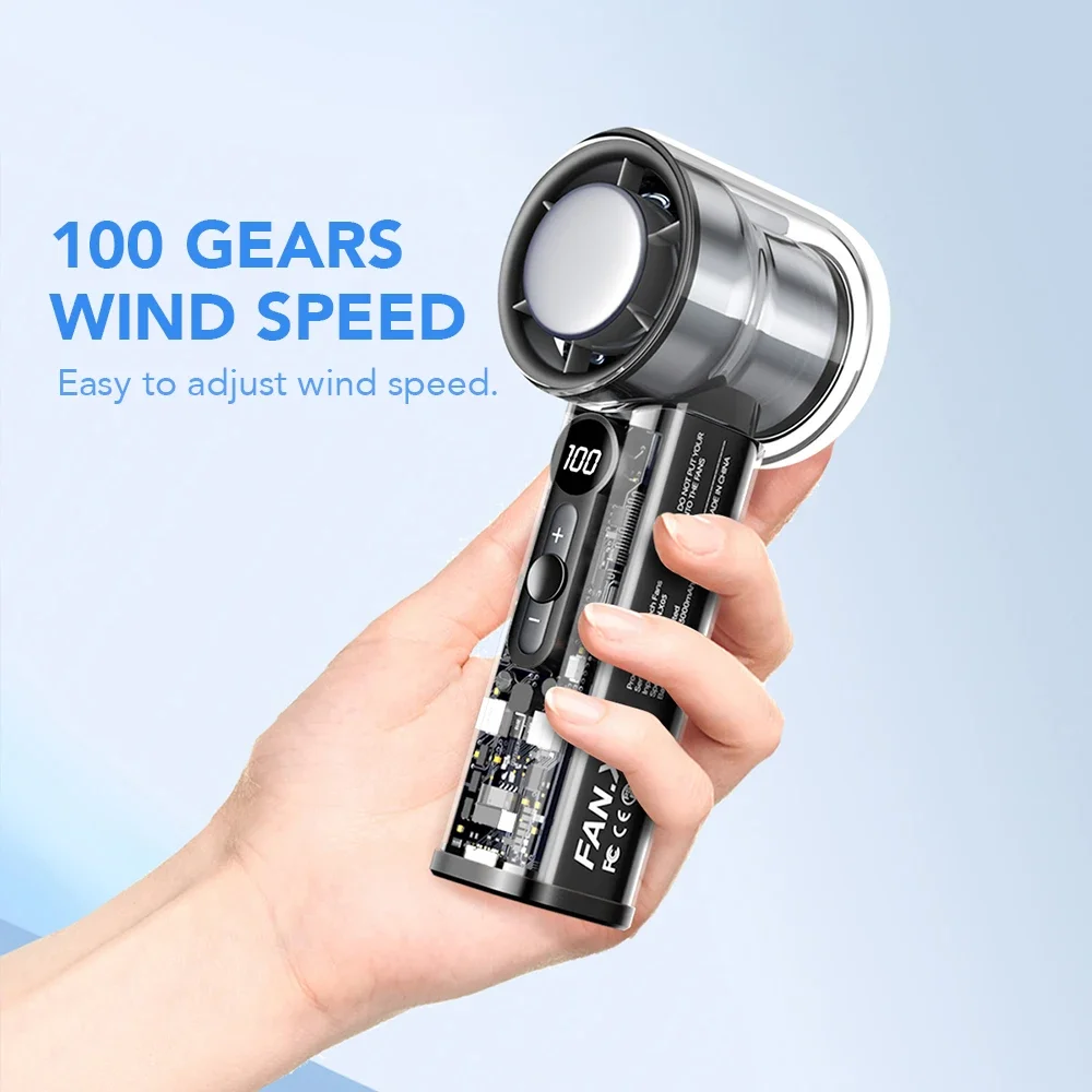 Portable Handheld Fan - 100-Speed Turbo Cooling, 3000mAh Rechargeable, High Wind Outdoor Mini Fan with Adjustable Airflow
