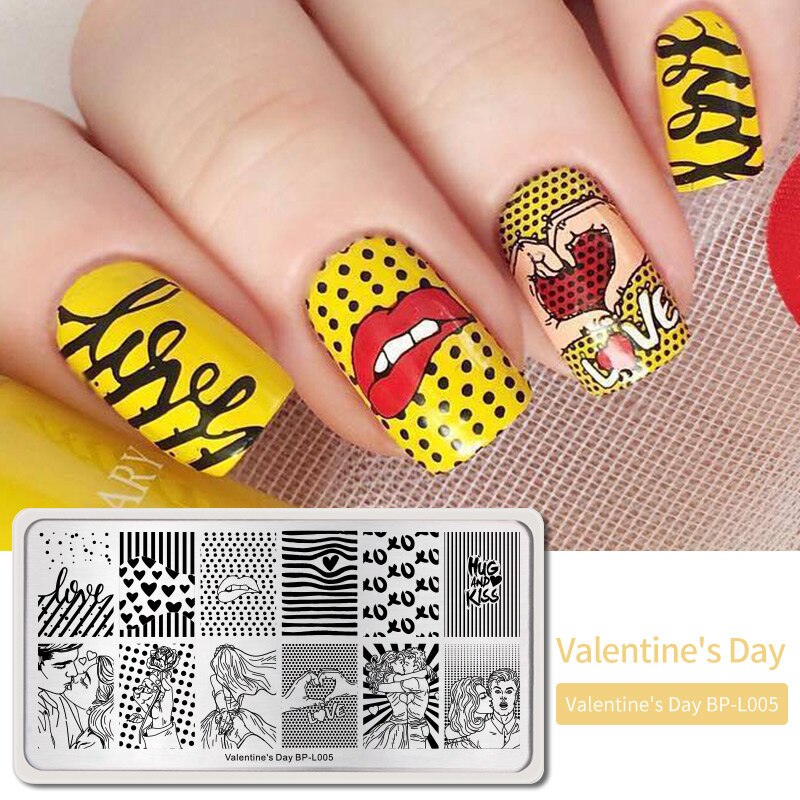Noël saint valentin Halloween thème ongles estampage plaques timbre plaque modèle Nail Art arbre flocon de neige coeur Image: BP-V-L005