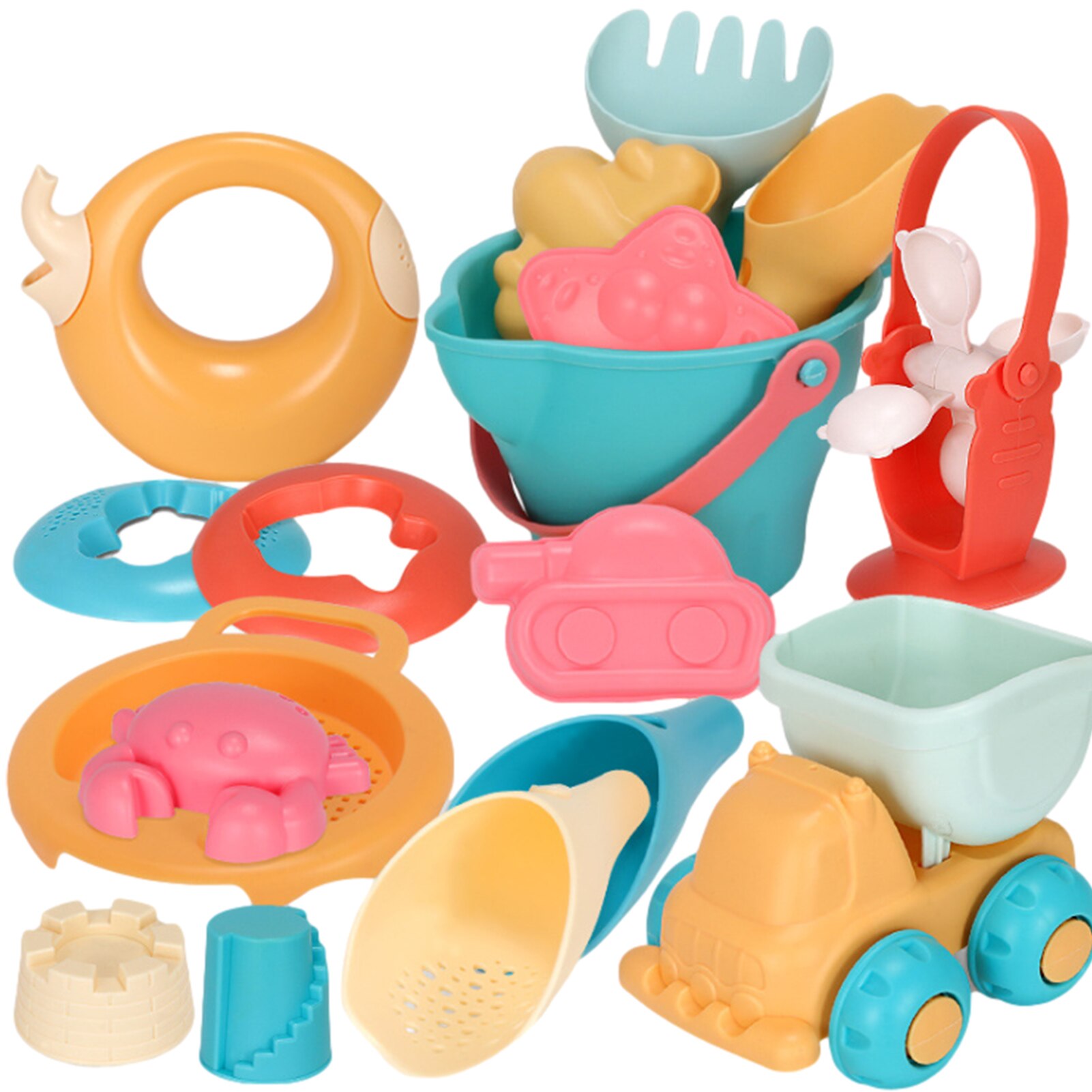 Juguetes de playa para niños, kit de juguetes playeros infantiles, baldes, palas, caja de arena, rastrillo, animales marinos de goma suave para niños pequeños, 5-17 uds.: 17pcs