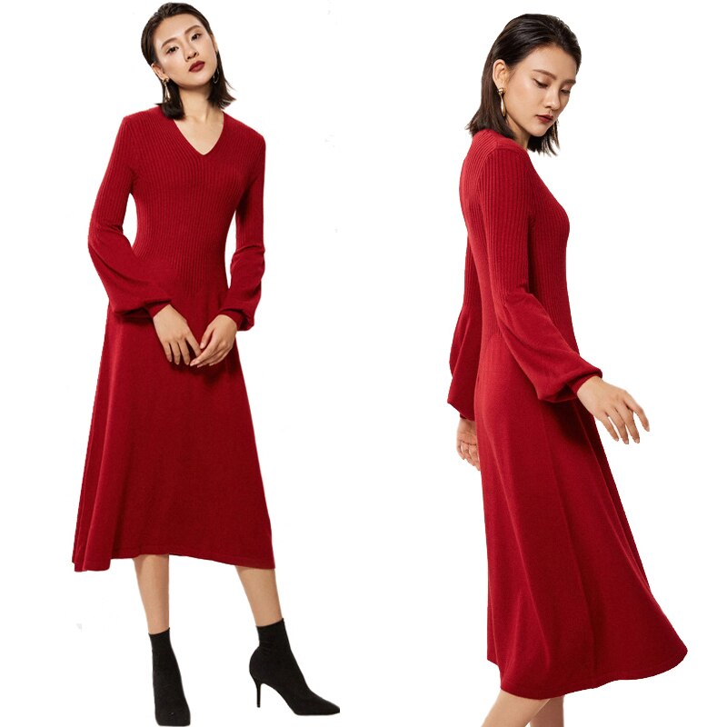 Sweater Knitted Dress Cashmere Long Autumn Women Cashmere Sweater Dress Long Sleeve Pleated Long Knitted Sweater Dresses