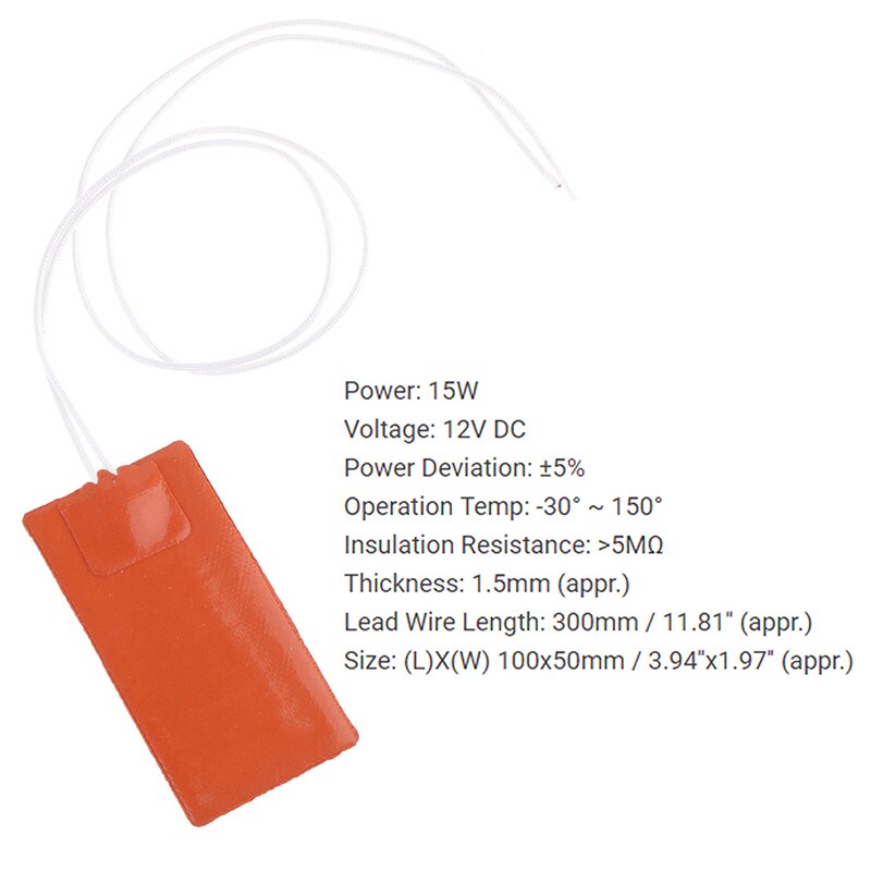 15W 12V Silicone Heater Pad Wire Heater Engine Block Oil Pan Heating Plate Mat