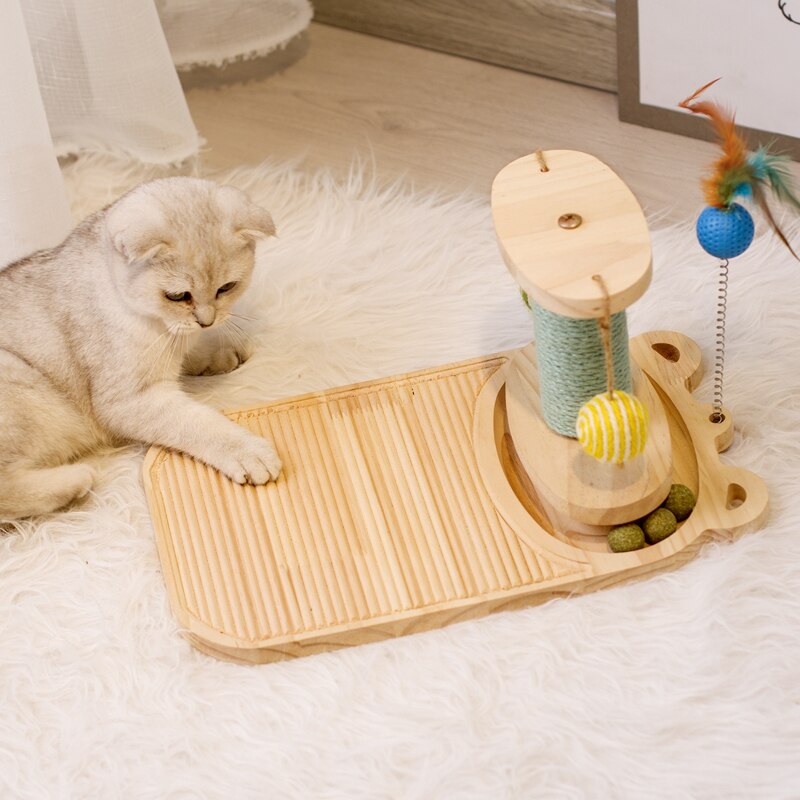 Trekatt skrapestolpe sisal skrapeleke med 2/3 lags spor spinnende kattelekebord med interaktive baller