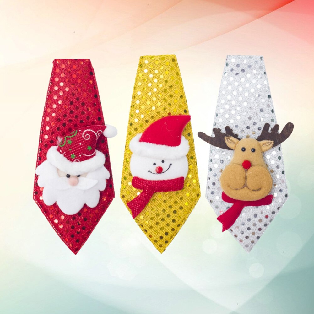 3Pcs Cartoon Stropdas Schattige Lovertjes Tie Kerst Kleine Voor Kinderen Volwassen (Sneeuwpop Kerstman En Elanden)