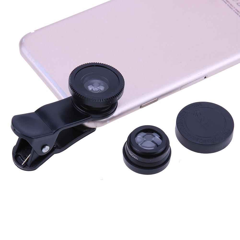 3 in1 universal lente do telefone móvel olho de peixe + grande angular macro lente da câmera clipe kit telefone celular câmera capa