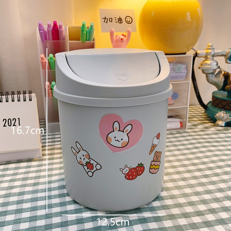Papelera de mesa Mini basura escritorio casa basura cesta Swing con tapa Oficina hogar: Gris claro