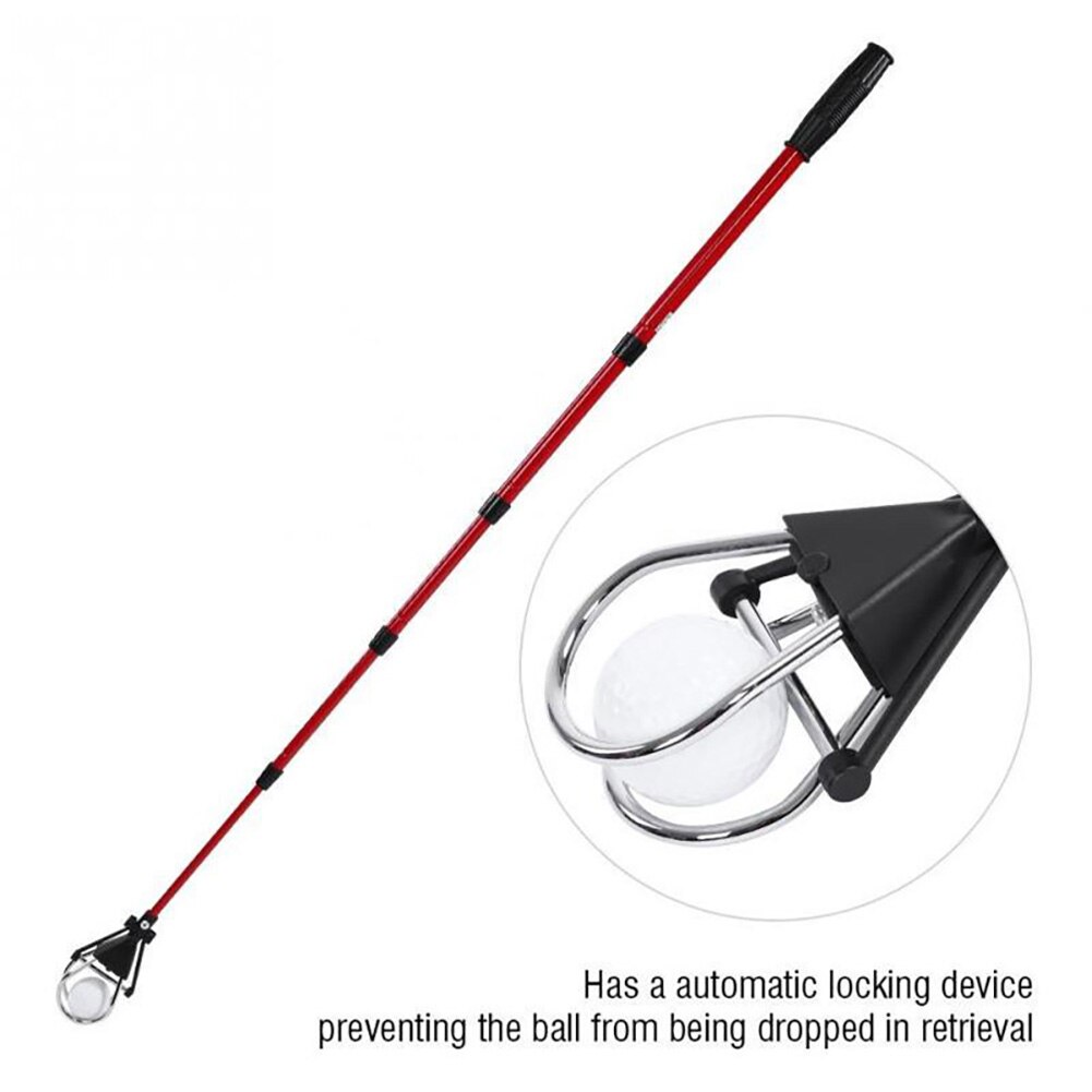 Retractable Golf Ball Retriever Scoop Aluminum Alloy Telescopic Pick Up Grabber Shaft Tool Automatic Locking Device