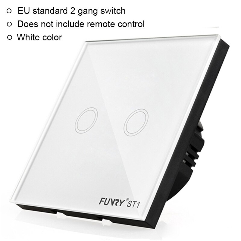 EU Wall Switch Touch Switch Sensor Switch ST1 2Gang Smart Remote Control Luxury Crystal Glass Panel Surface Waterproof RF 433MHz: white switch