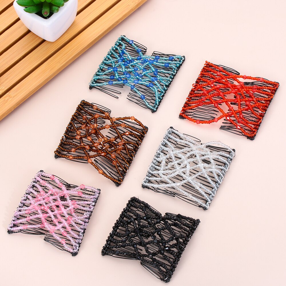 1PC Magie Haar Kamm strecken Doppel Kamm Perlen Haar Clip Elastische Haarnadel Klaue Brötchen Hersteller Headwear Frauen DIY Haar Styling Werkzeuge
