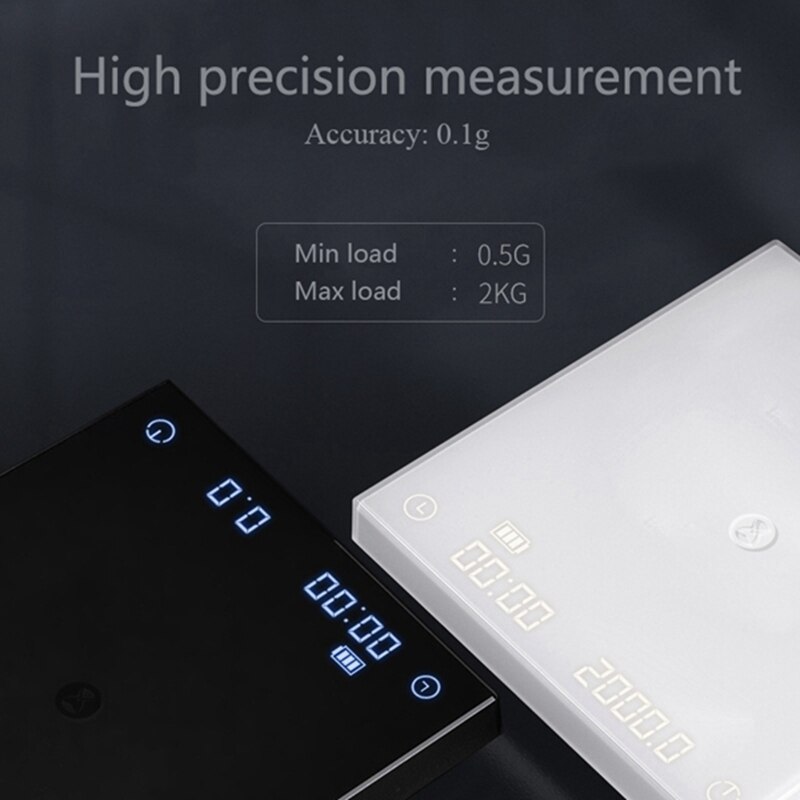 Coffee Scale Portable Smart Digital Food Scale Electronic Drip Coffee Scale with Timer 2Kg White