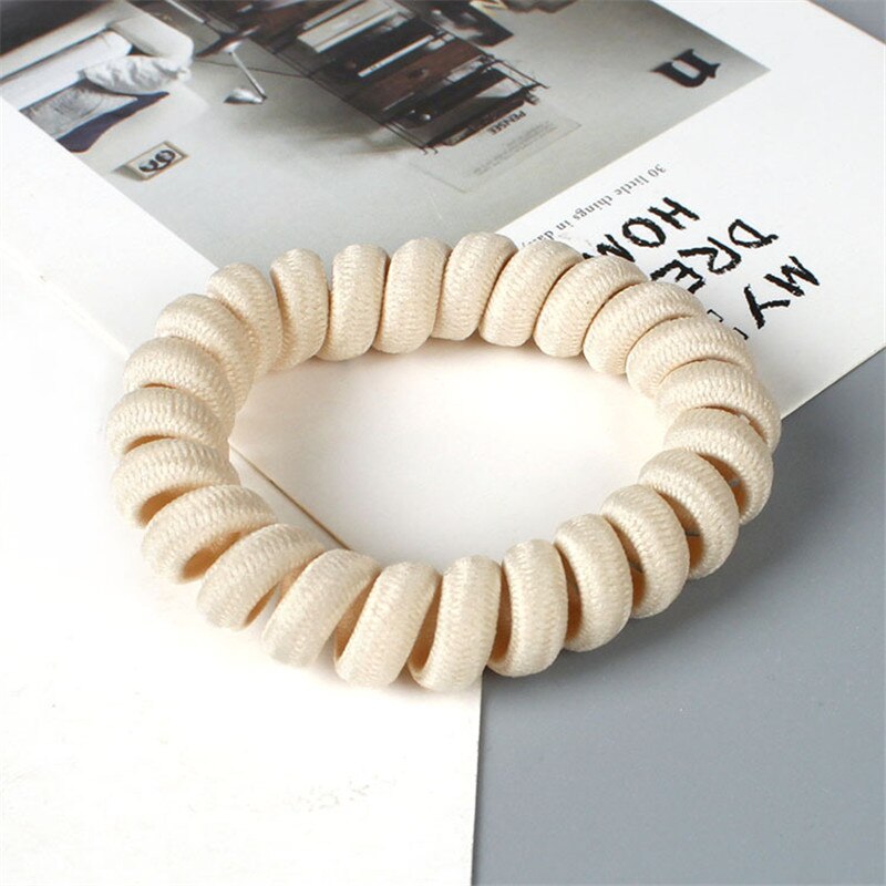 Hoge Elasticiteit Telefoon Spoel Haarbanden Vrouwen Spiraal Haar Banden Meisjes Haar Ringen Touw Effen Kleur Haar Accessoires: beige