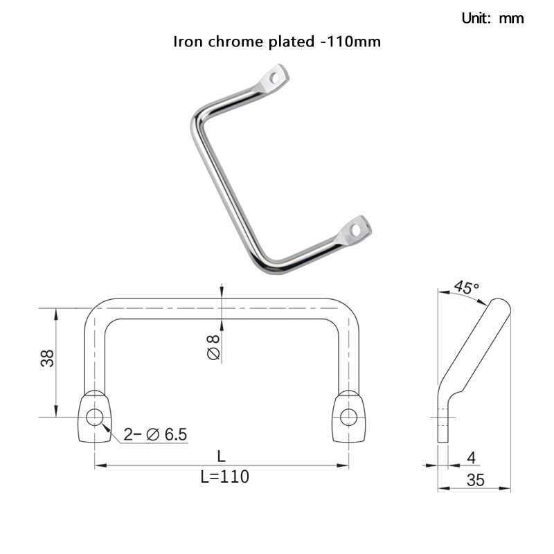 Stainless Steel or Iron Material Round Bar Bent Angle Side Mount Handle Commonly used for Industrial Equipment Handles: MULTI