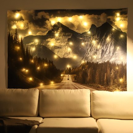 Night Mountain 3D Print Tapestry Christmas Led Star Lights Mounting Accessories Wall Hanging Wall Cloth Decorative: 130X150CM / 2