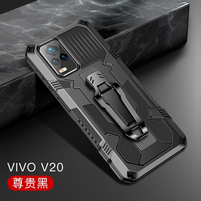 Zbroja etui na Vivo V20 obudowa odporna na wstrząsy futerał na pasek pokrywa dla Vivo V20 etui na telefon VivoV20 etui Funda etui na Vivo V20 SE 2020: For Vivo V20 SE / Black