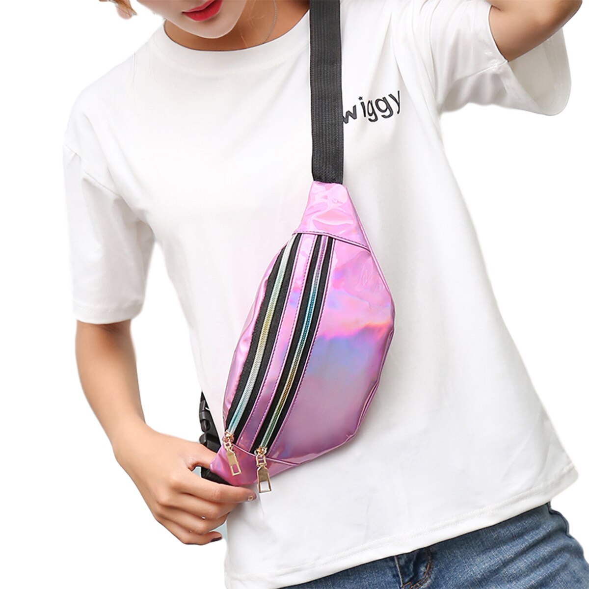 Holographic Fanny Pack Shiny Metallic Color Sport Waist Pack Belt Bum Shoulder Bags