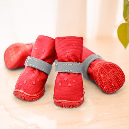 Chaussures de pluie chien imperméable pour petits chiens chaussures anti-dérapant chien de compagnie bottes de pluie pour Bichon Teddy: Rouge / 2