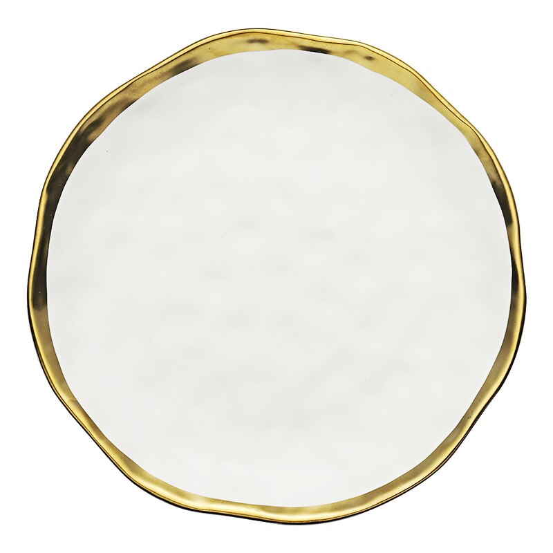 Ceramic Dinner Plate Gold Inlay Snack Dishes Luxury Gold Edges Plate Dinnerware Kitchen Plate Black White Tray TablEware Set: White / 2pcs-small size