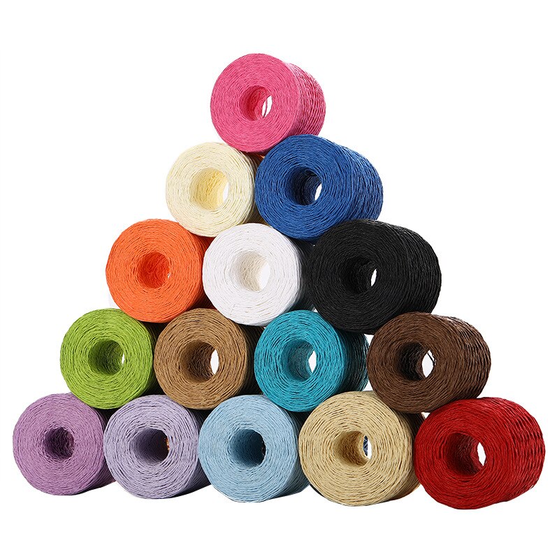 Fil de paille en raphia naturel, 2 rouleaux de 200 mètres, pour Crochet à la main, chapeau de paille d'été, sacs de plage, paniers à tricoter, fils colorés de 2mm