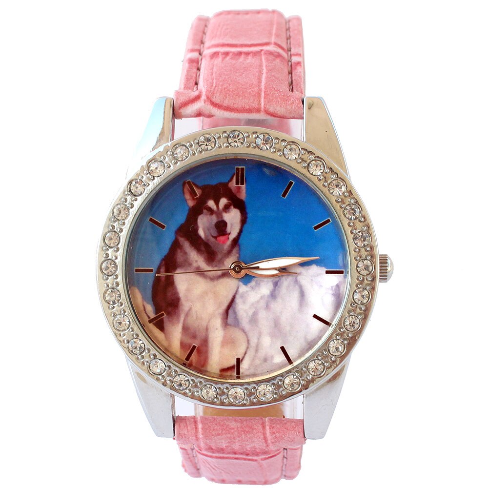 Luxury Leather Women Men Wolf Watches Wristwatch Bracelet Female Round Clock Quartz Watch Men Boy Student Watches: PINK