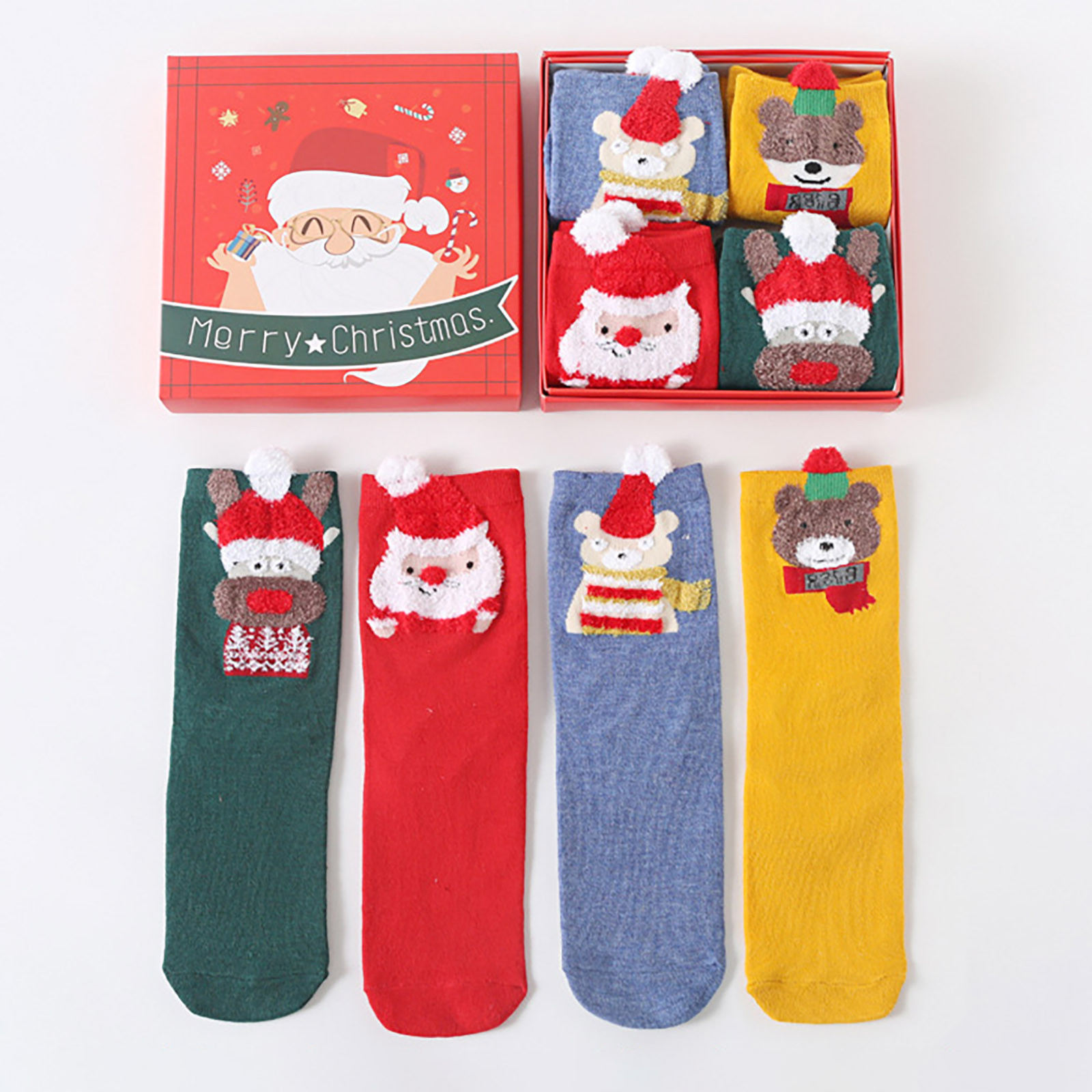 4 Paires Chaussettes Noël - Coton Femme Mi-mollet - Cartoon Décoratif - Hiver Festif: Jaune