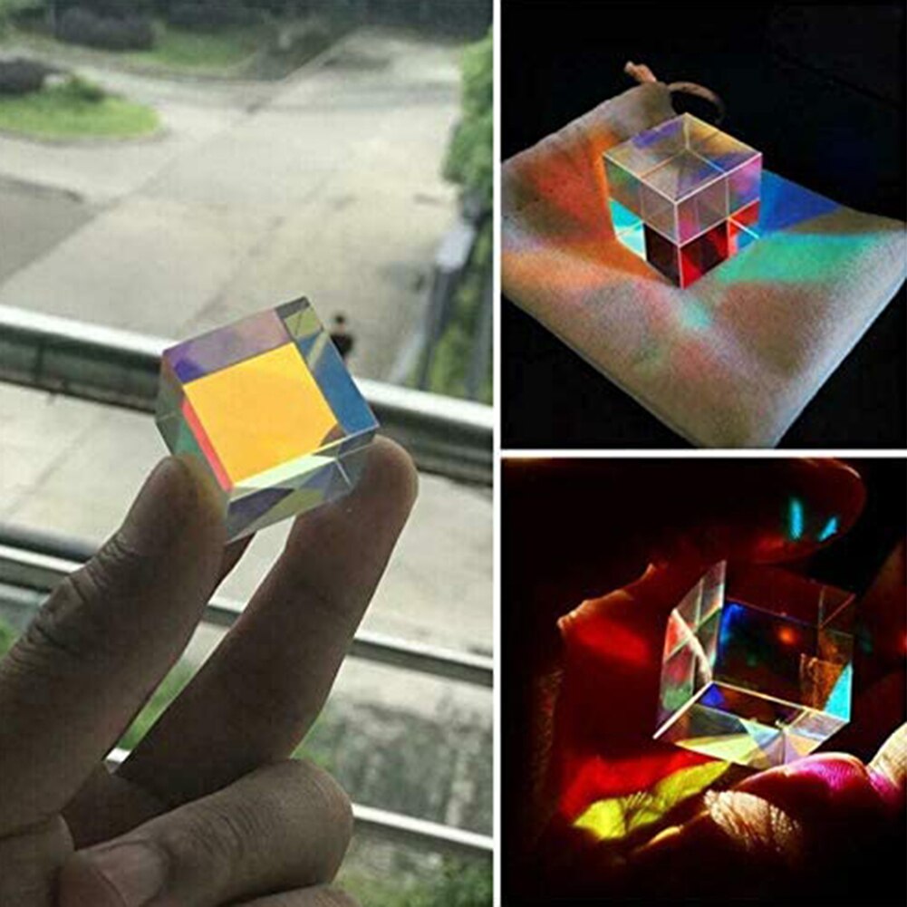 Prism Six-Sided Bright Bright Light Combine Cube Prism Stained Glass Beam Splitting Prism Optical Experiment Instrument