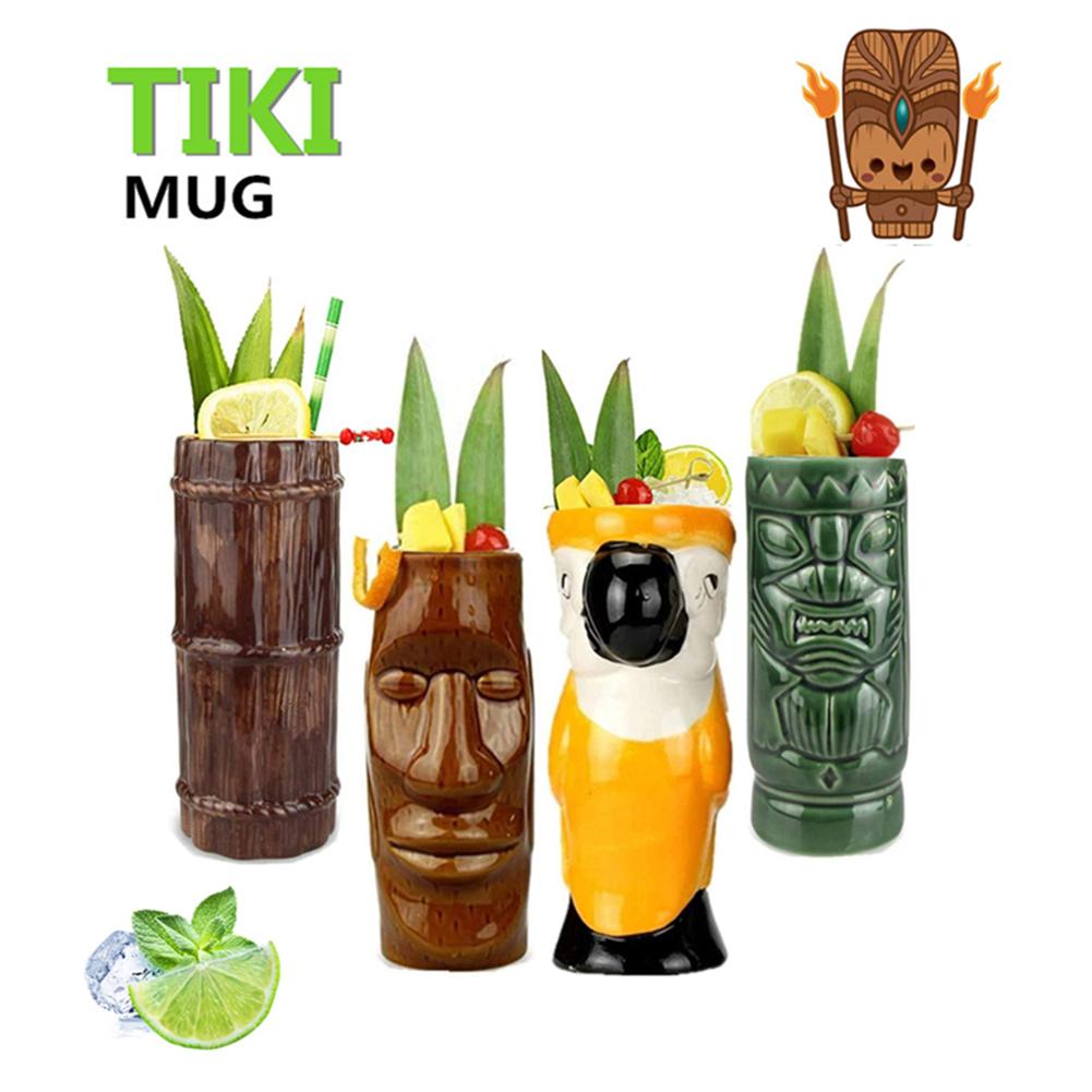 Tiki Cup Cocktail Set Of 4-Ceramic Hawaiian Party Cup Drink Exotic Cocktail Tiki Bar Hawaiian Party Bar Supplies